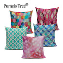 Axyaa Geometric Cushion Cover: Green Pink Diamond Design for Home, Bedroom, and Car