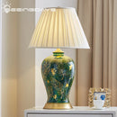 Axyaa Luxury Green Ceramic Table Lamp - Retro Chinese Style with Hand-Painted Golden Leaf