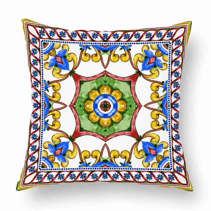 Axyaa Watercolor Geometric Flowers Polyester Cushion Cover Sofa Throw Pillow Cover