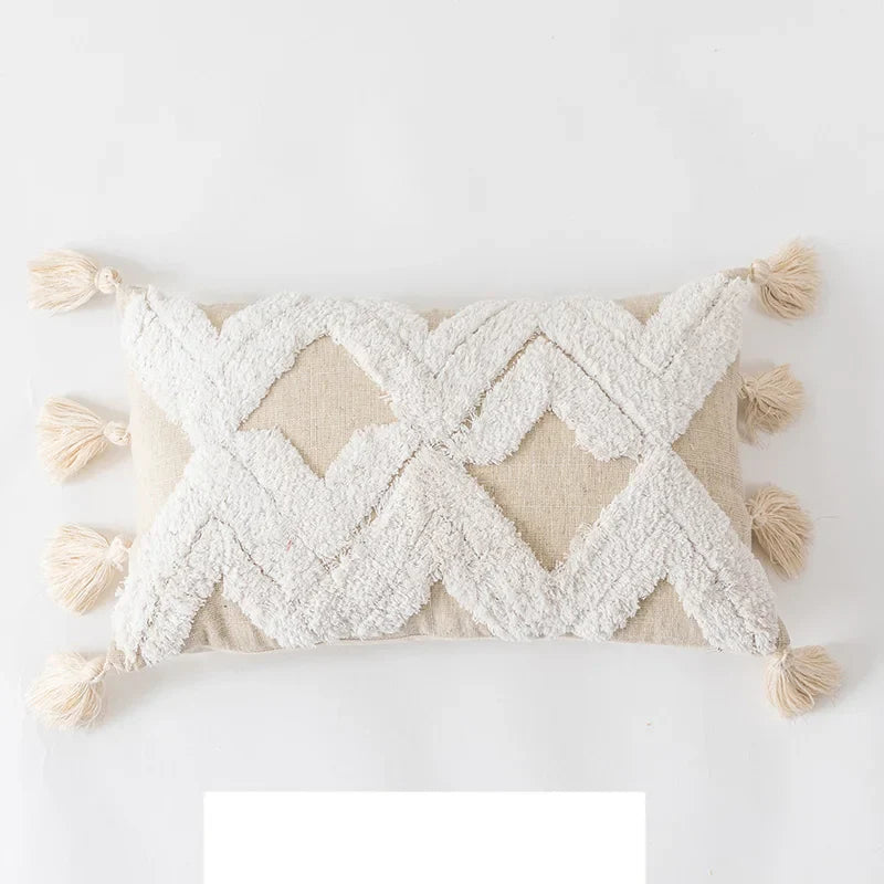 Axyaa Pink Ivory Boho Cushion Cover 45x45cm Handmade Zigzag Design