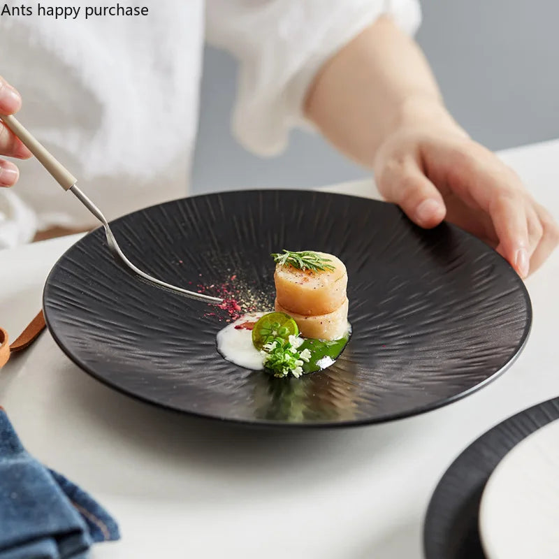 Axya Round Ceramic Dinner Plate Set - Elegant Western Steak Fruit Salad Tray