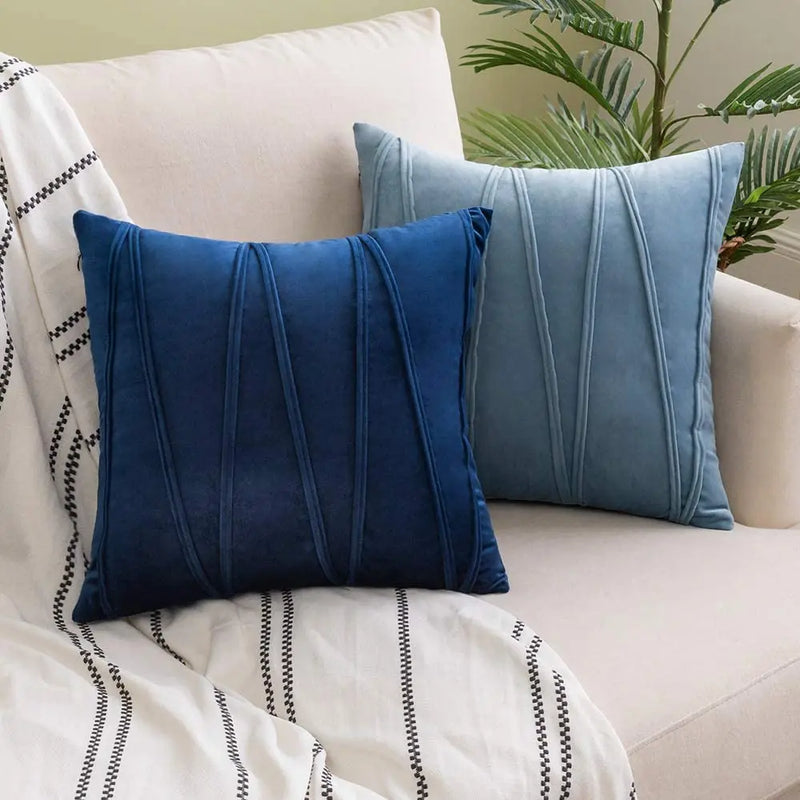 Blue Velvet Cushion Cover Set 18x18" - Axyaa Decorative Pillows for Living Room