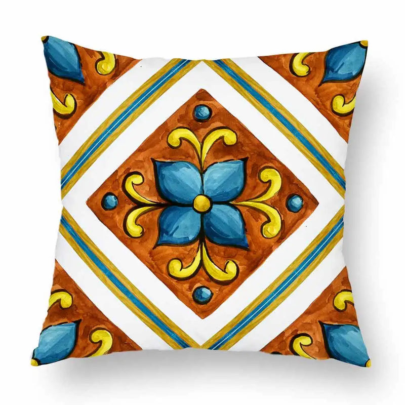 Axyaa Watercolor Geometric Flowers Polyester Cushion Cover Sofa Throw Pillow Cover