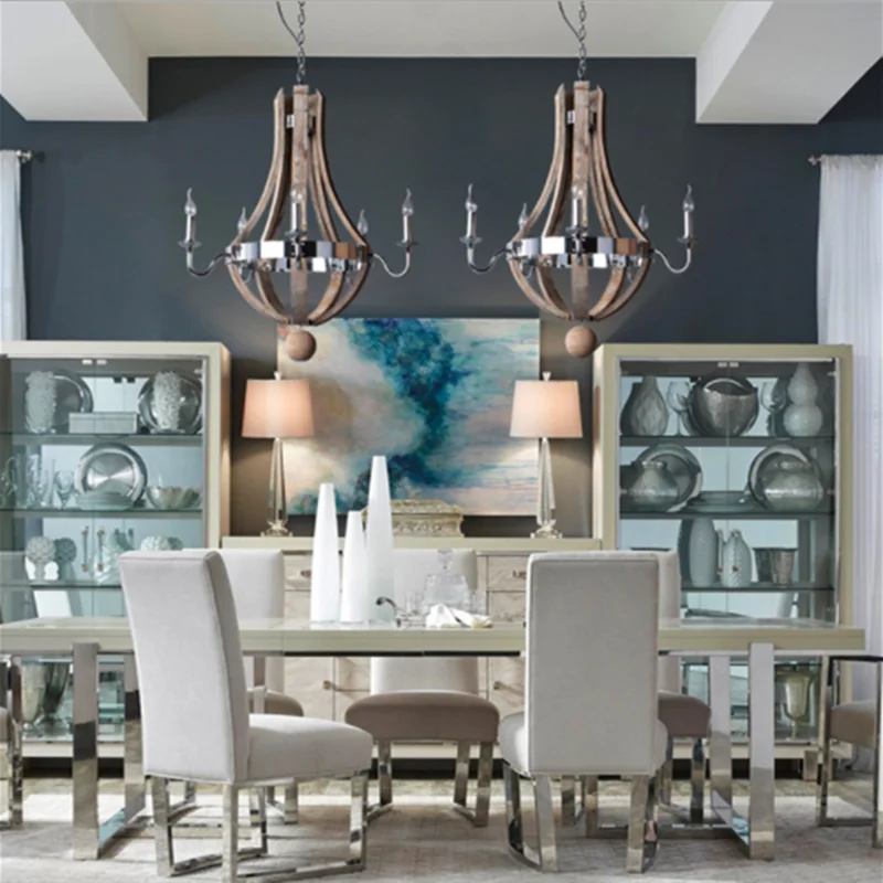 Rural Wood Candle Chandelier for Living Room Bedroom Loft Home by Axyaa