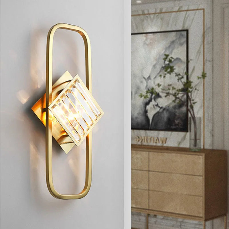 Axyaa Crystal Gold Wall Lamp: Luxury Minimalist LED Indoor Lighting