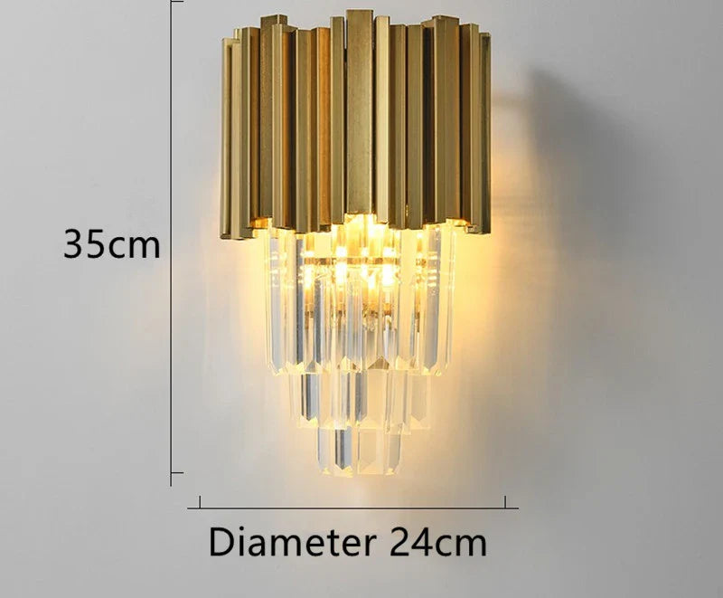 Axyaa Crystal Wall Light: Gold Black Finish Sconce with Modern K9 Crystal Drops