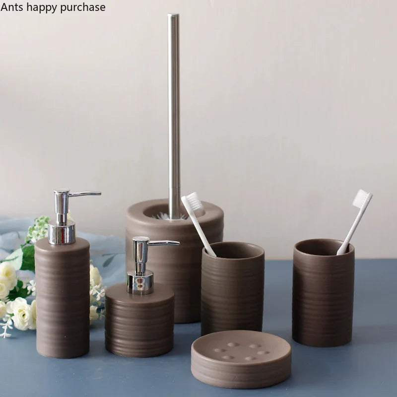 Axya Ceramic Bathroom Set 6 Piece Lotion Soap Dish Cup Toilet Brush Accessories