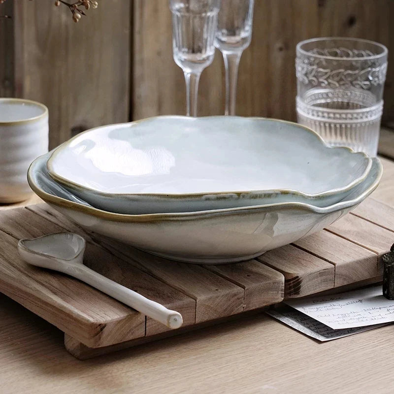 Axya Ceramic Pottery Dinnerware Set Irregular Plates Wholesale Restaurant Dishes