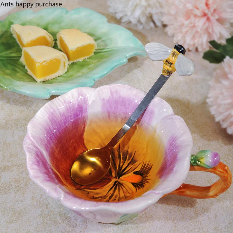 Axya Floral Ceramic Cup Set with Saucer Spoon, Stylish Gift for Tea and Coffee Lovers.