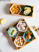 Axya Hexagon Ceramic Plate Set with Wooden Pallets for Snacks and Fruit Storage