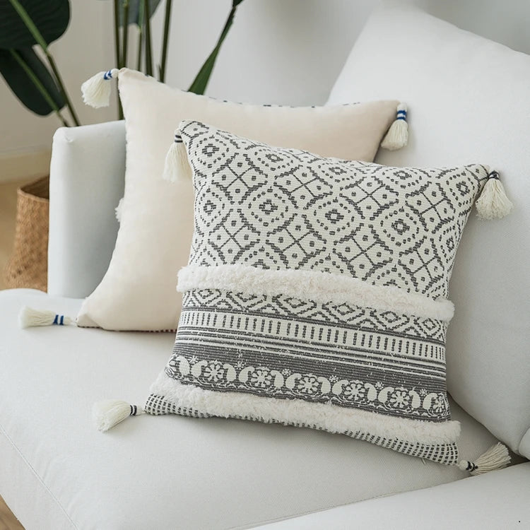 Moroccan Style Tassel Cushion Cover 45x45cm for Home Decor Sofa Bed - Axyaa