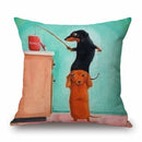 Axyaa Dachshund Dog Print Cotton Linen Pillow Covers 45X45cm