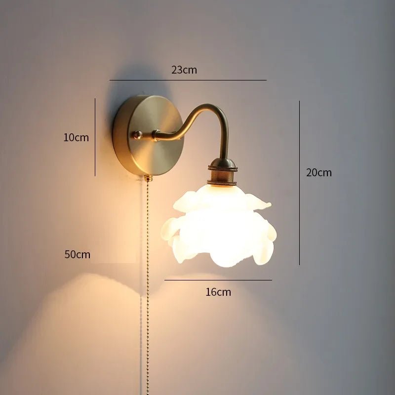 Axyaa White Glass LED Wall Sconce with Pull Chain Switch