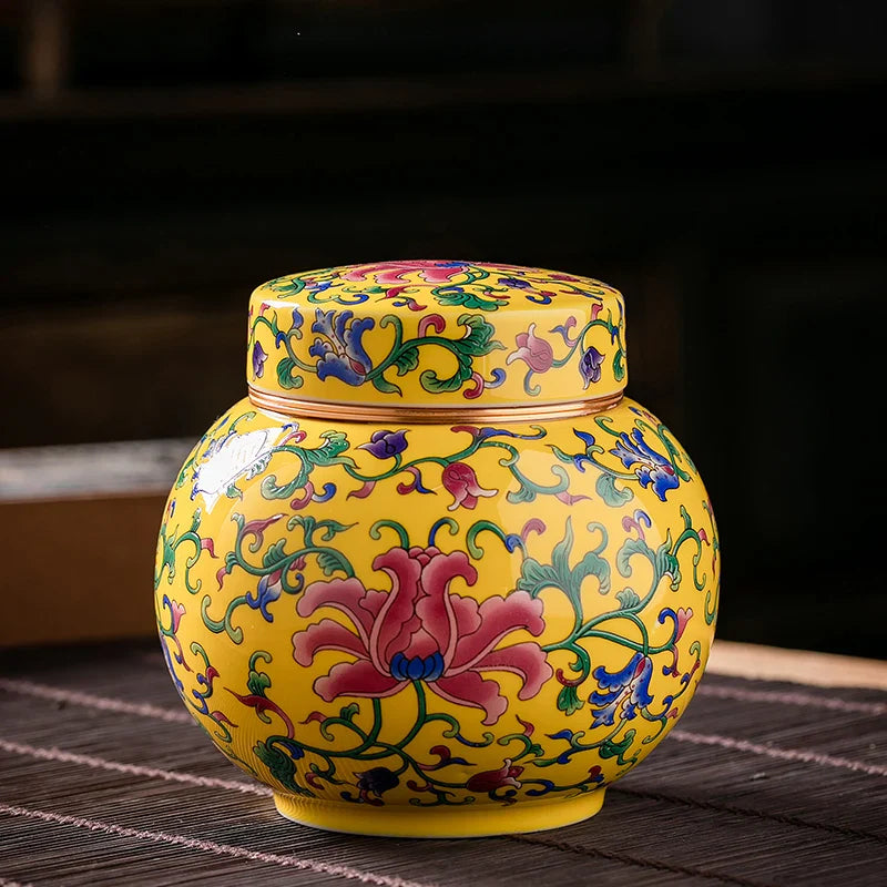 Axya Chinese Print Ceramic Tea Caddy: Kitchen & Desktop Storage, Home Decor & Gift