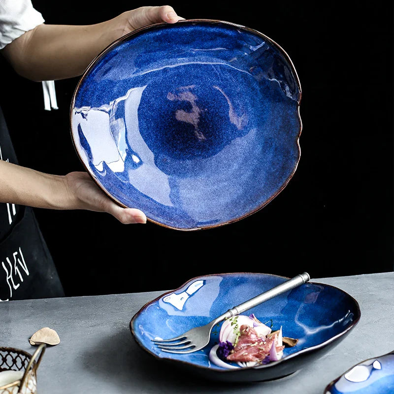 Axya Nordic Ceramic Dinnerware Set, Irregular Shape, Pottery Plate and Bowl, Salad Dish