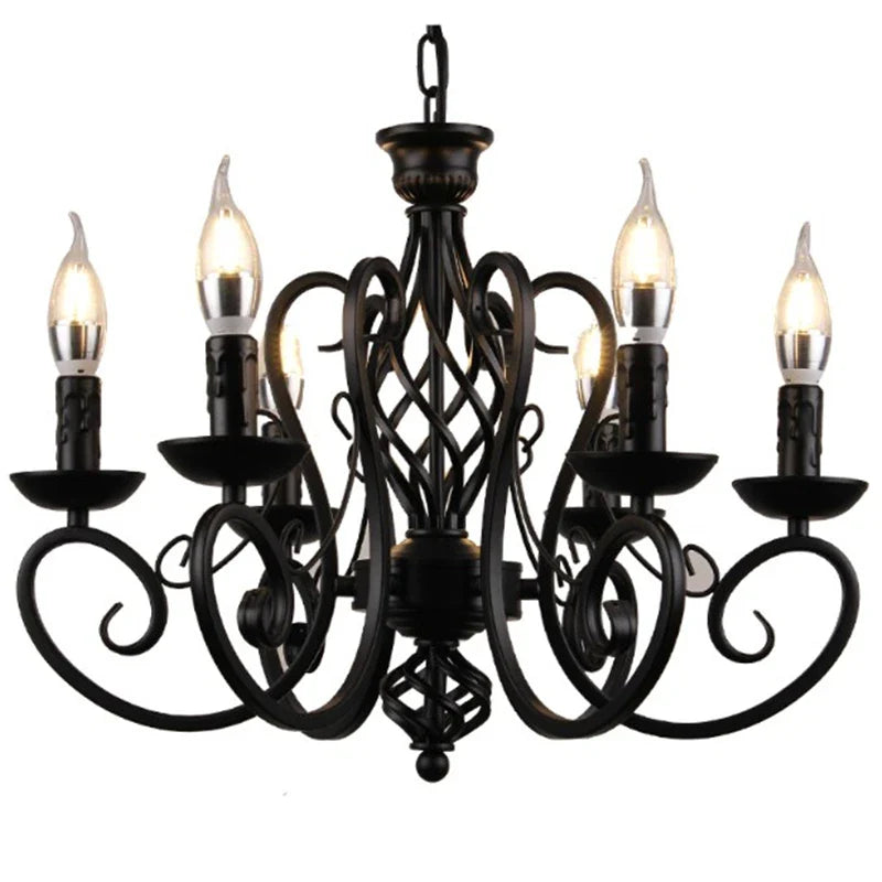 Axyaa Black Wrought Iron Loft Chandelier for Living Room & Bar, E14 Luminaria