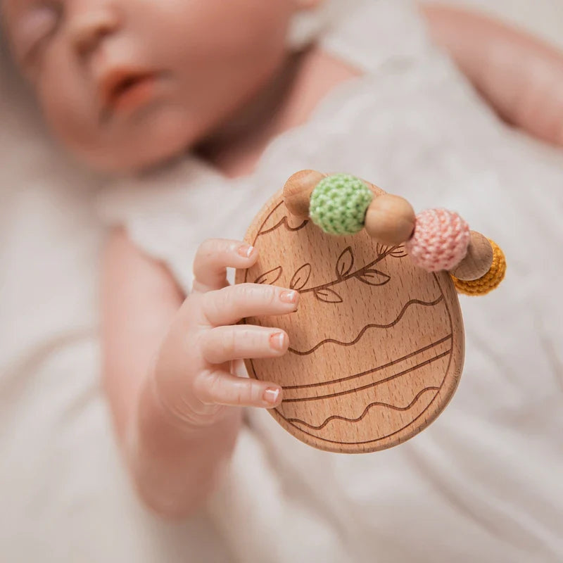Axya Montessori Wooden Rattle & Bibs Set: Easter DIY Baby Toy & Milestone Education Gift