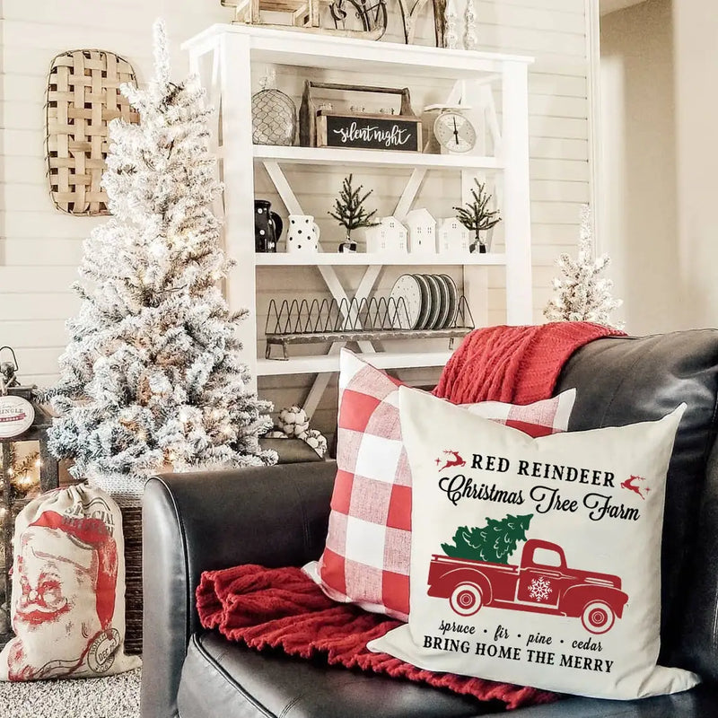 Axyaa Christmas Linen Cushion Covers for Stylish Sofa Decor