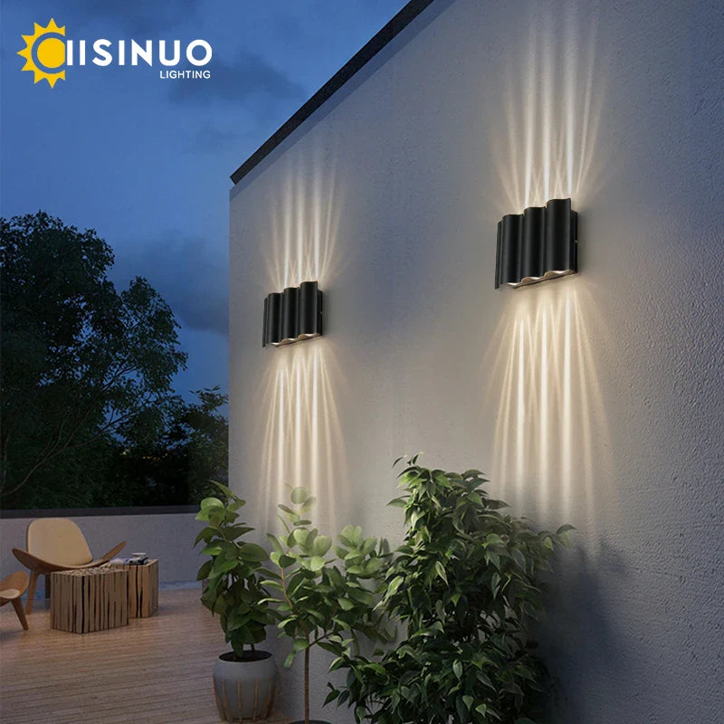 Axyaa 12W Outdoor LED Sconce Lightings in Black Aluminum, IP65 Waterproof