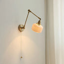 Axyaa Copper Long Arm Wall Sconce with Pull Chain Switch & Ceramic Lampshade
