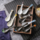 Axya Japanese Retro Bone Ceramic Spoon, Green and Black Rice Scoop, 14.5*4.5cm