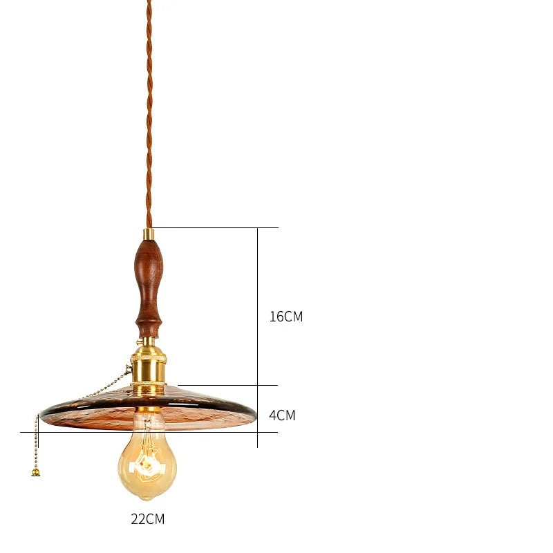 Axyaa Wood Copper Pendant Lights Glass Japanese Style Edison Hanging Lamp