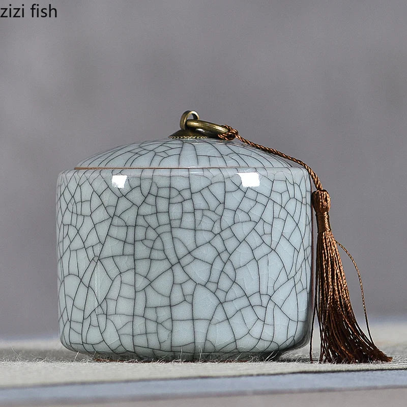 Axya Cracked Ceramic Tea Caddy with Lid, Sealed Candy Box, Desktop Decor
