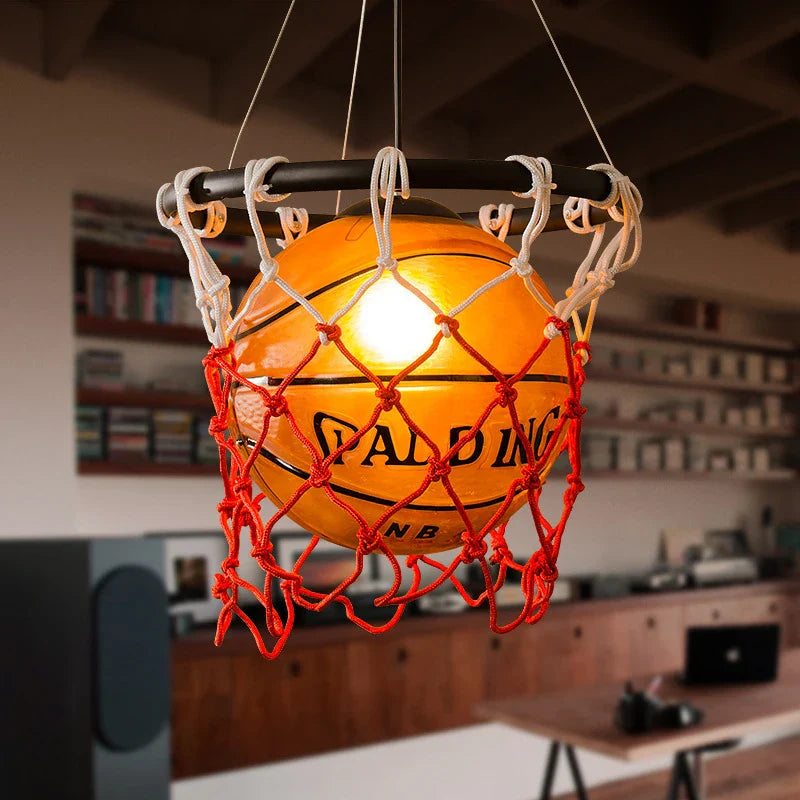 Axyaa Basketball Pendant Light: Unique Cafe Decor Lamp for Kids Bedroom.