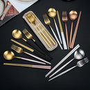 Axyaa Stainless Steel Cutlery Set with Box - Portable Dinnerware Kit