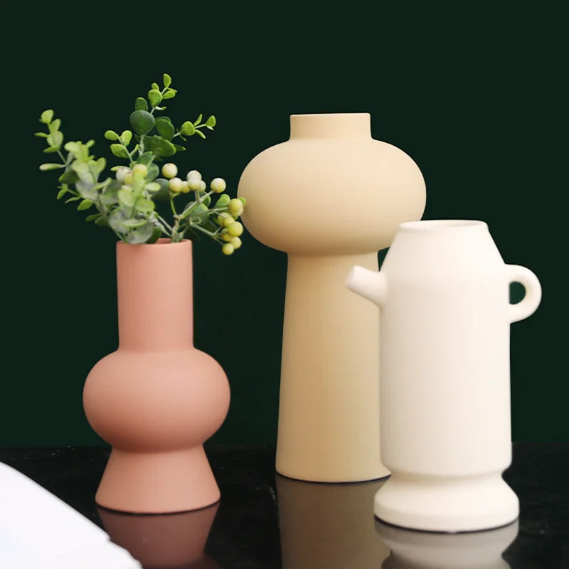 Axya Ceramic Vase for Home Living Room Decor with Fake Flowers and Succulents