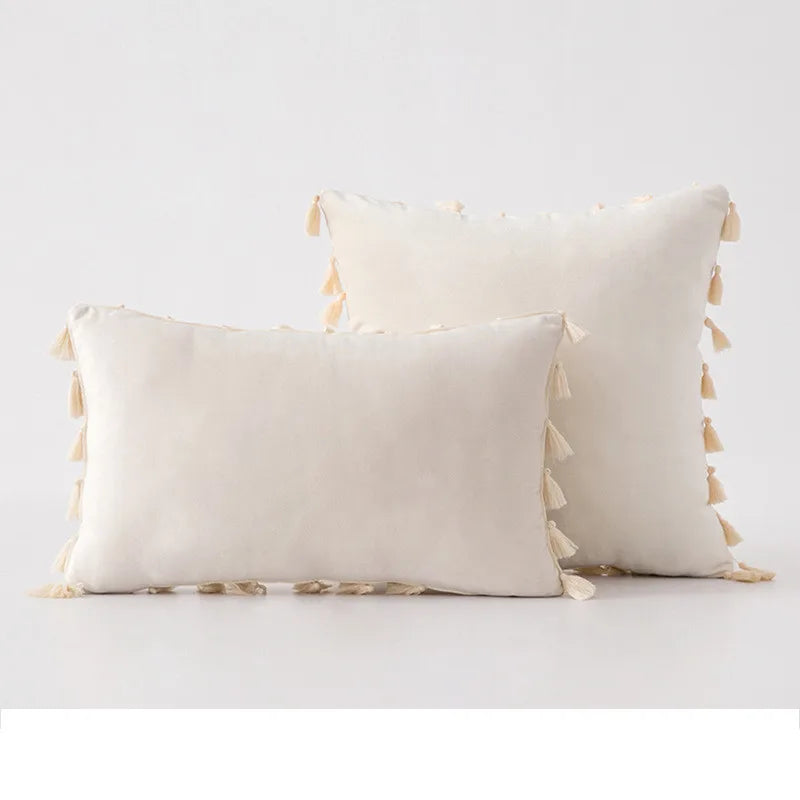 Velvet Tassel Throw Pillow Cover for Couch & Sofa - Axyaa Branded Luxe Accent Cushions