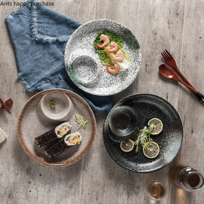 Axya Ceramic Dumpling Plate with Sauce Compartment - Restaurant Quality