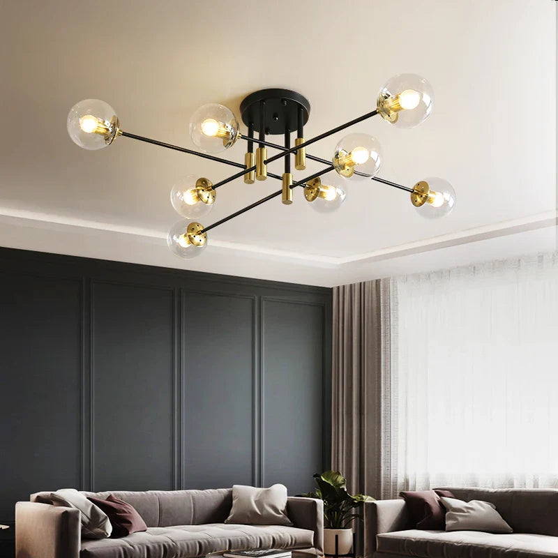 Axyaa Black & Gold LED Round Ball Chandelier - 4/6/8 Lights