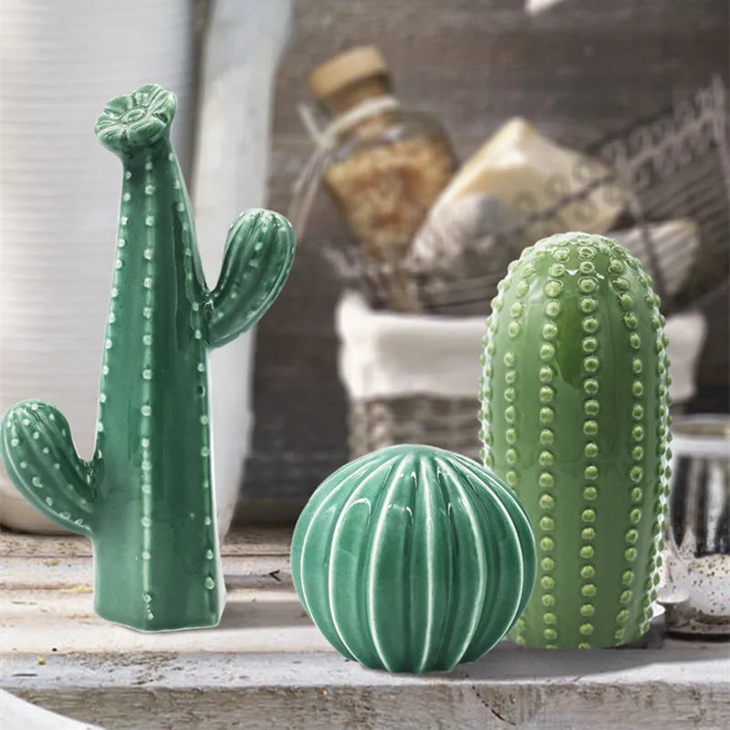 Axya 2024 Ceramic Cactus Aesthetic Green Ornaments for Home Décor