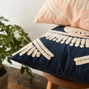 Axyaa Ivory Navy Cotton Embroidery Throw Pillow Cover Pink Decor Pillowcase