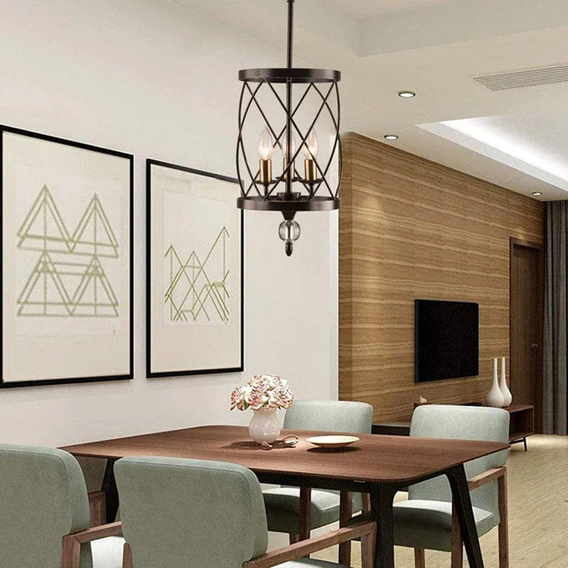 Axyaa Retro Industrial Crystal Pendant Lamp - Black Gold Vintage Chandelier