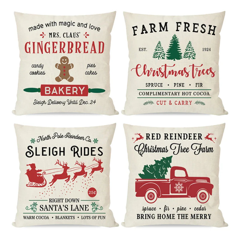 Axyaa Christmas Linen Cushion Covers for Stylish Sofa Decor