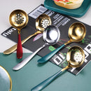 Axyaa Stainless Steel Soup Spoon with Long Handle and Colander - Golden