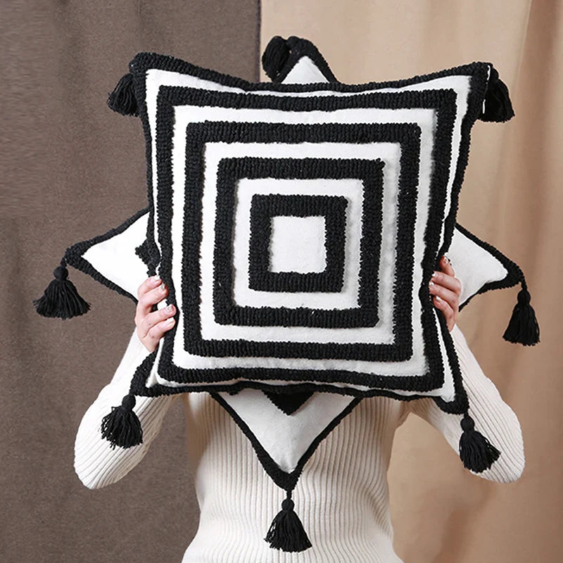 Axyaa Tufted Geometric Cushion Cover for Modern Home Decor