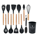 Axyaa Silicone Kitchen Utensils Set with Wooden Handle - Cooking Tools & Egg Beaters
