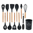 Axyaa Silicone Kitchen Utensils Set with Wooden Handle - Cooking Tools & Egg Beaters