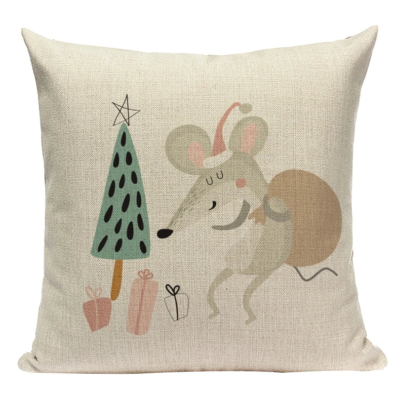 Axyaa Christmas Deer Snowman Cartoon Cushion Cover - Festive Decor Pillowcase