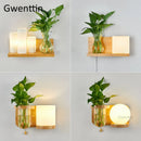 Axyaa Nordic Wood Glass Wall Lamp Modern Led DIY Plant Sconce Mirror Wall Light Fixtures