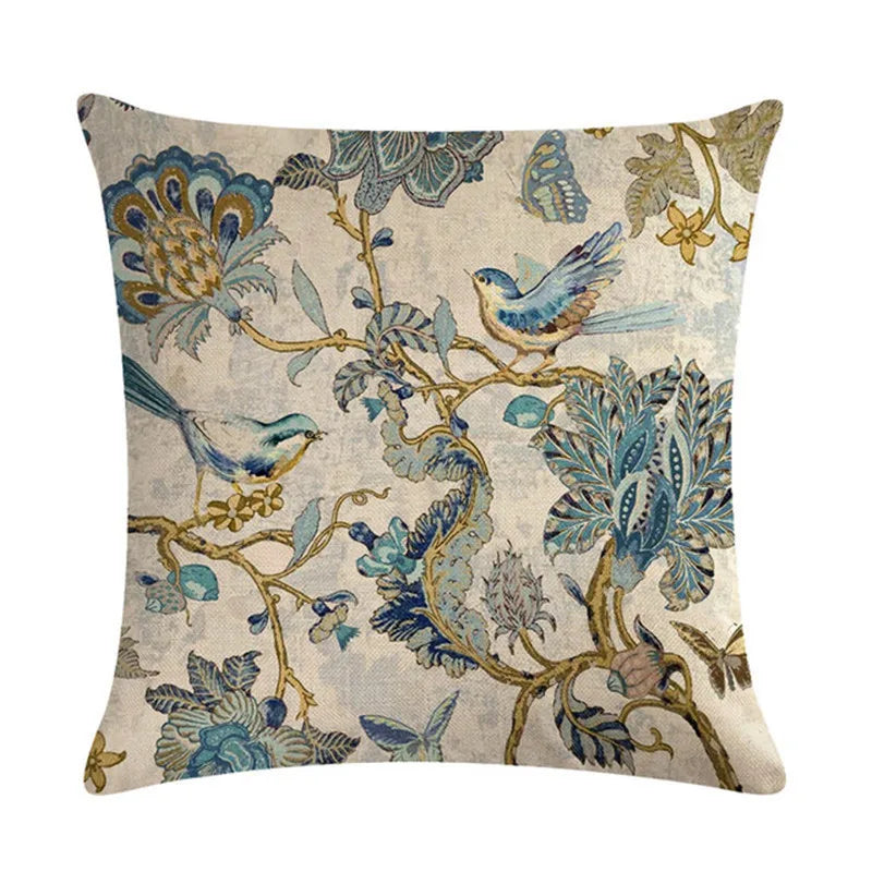 Axyaa Bird Print Cotton Linen Cushion Cover 45X45cm