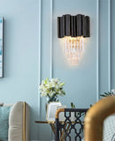Axyaa Crystal Wall Light, Gold Black Finish Sconce, Modern K9 Crystal Drops Shade Wall Lamp