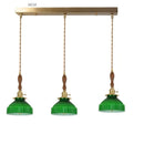 Axyaa Green Glass LED Pendant Light with Wood Hangle & Copper Socket