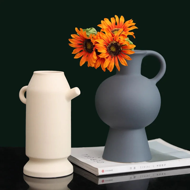 Axya Ceramic Vase for Home Living Room Decor with Fake Flowers and Succulents