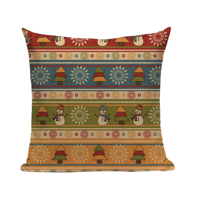 Axyaa Merry Christmas Decor Pillow Cover Set 45x45cm Linen Noel Cushion Cases