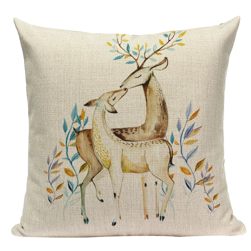 Axyaa Christmas Deer Snowman Cartoon Cushion Cover - Festive Decor Pillowcase