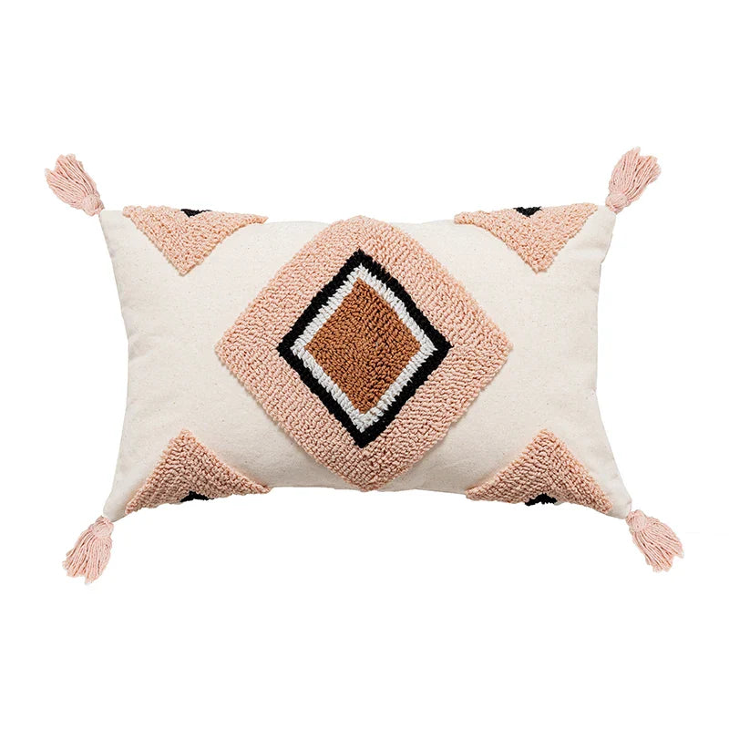 Axyaa Pink Rainbow Tufted Diamond Pillow Cover for Living Room Girls Room